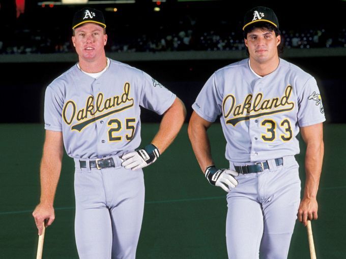 Mark McGwire and Jose Canseco of the Oakland A's