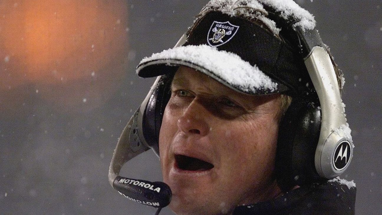 Jon Gruden coaching the Oakland Raiders in the snow