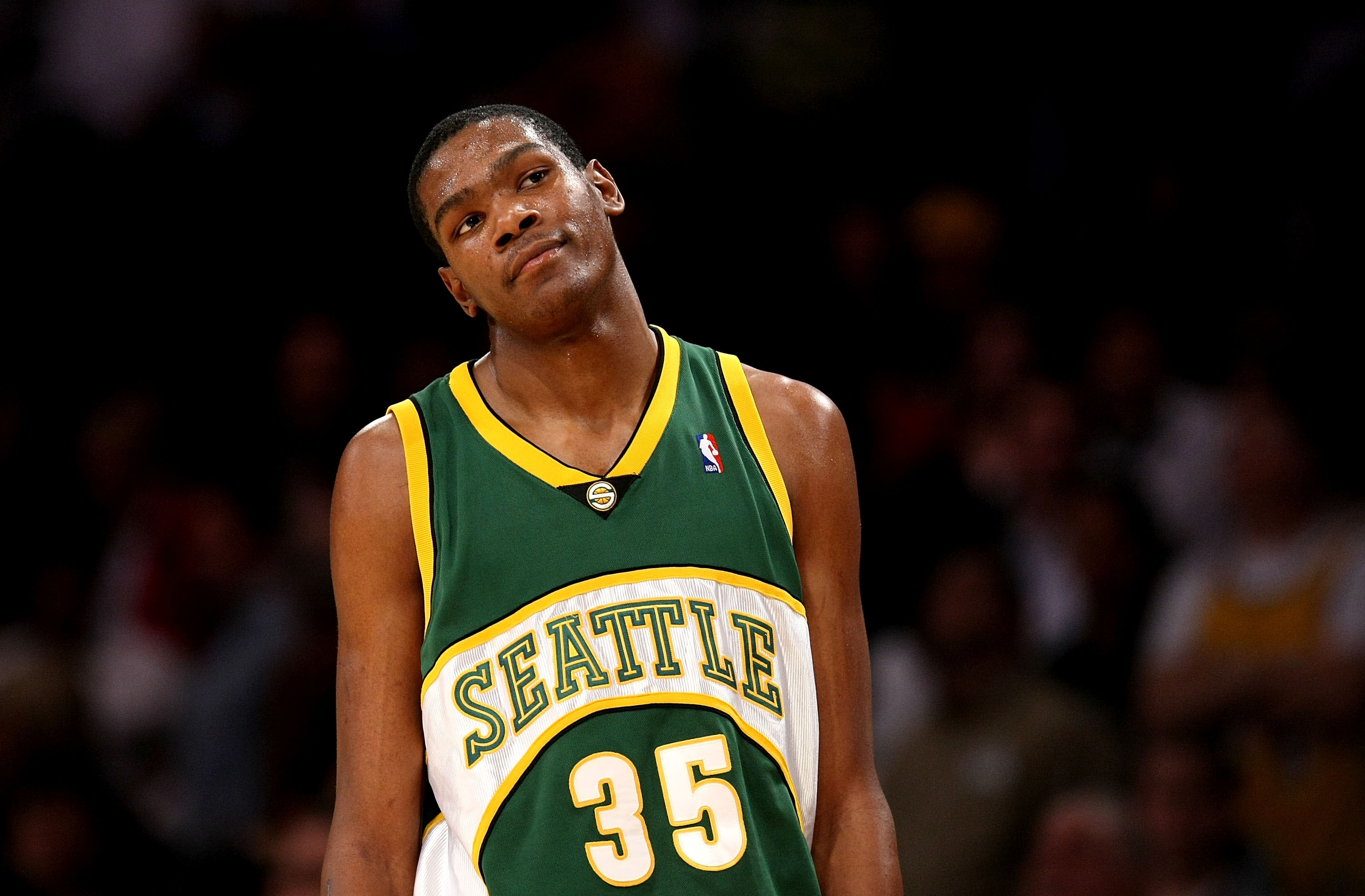Kevin Durant wearing a Seattle SuperSonics jersey, number 35